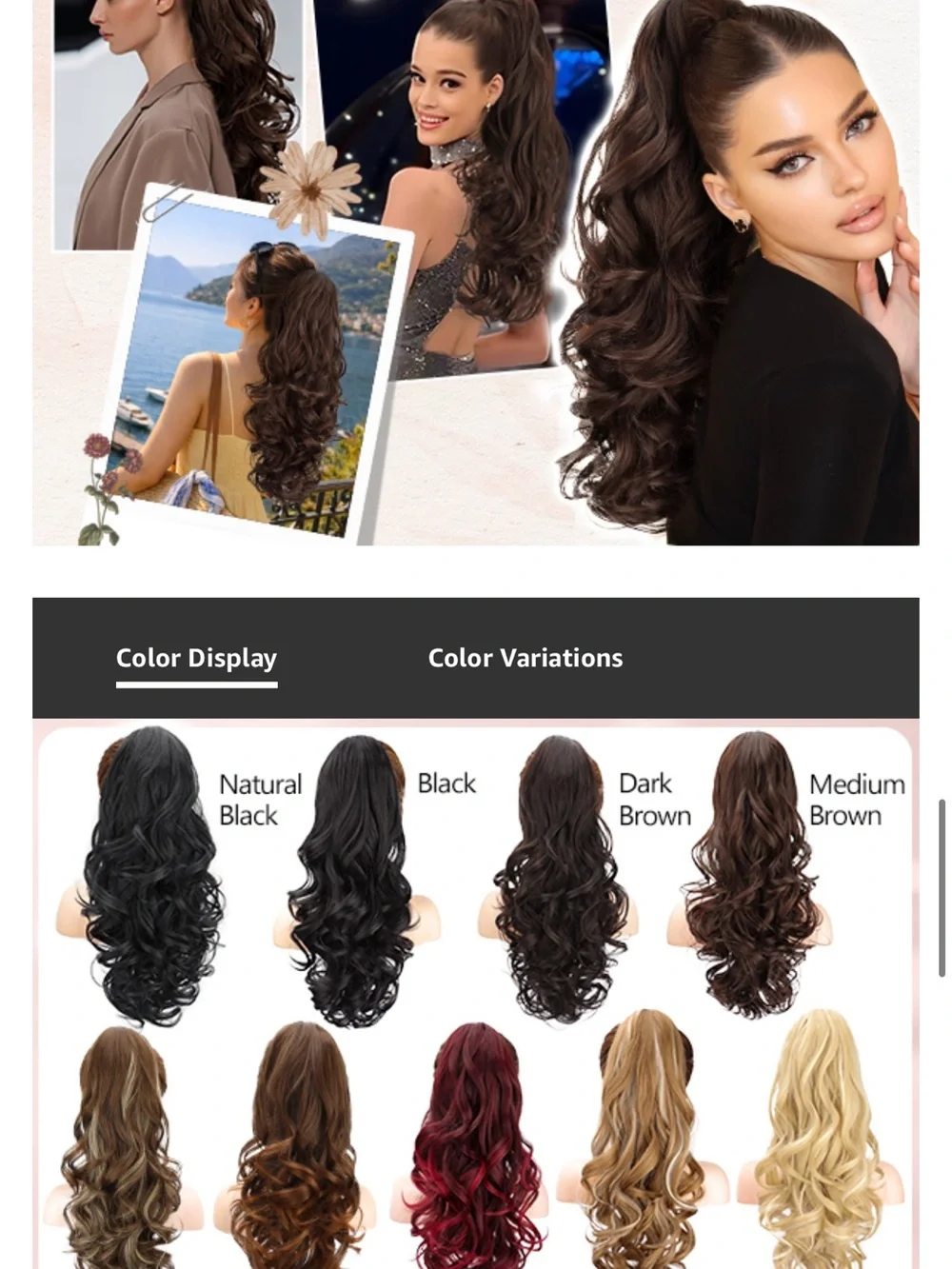 Medium Brown Long Curly Clip-In Ponytail Extension - Women Hair